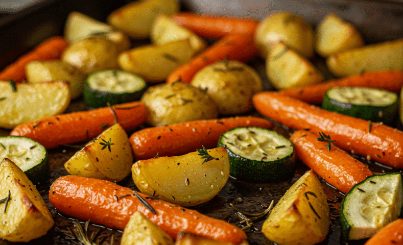 3-Step Perfect Garlic Herb Roasted Veggies (Potatoes, Carrots & Zucchini)