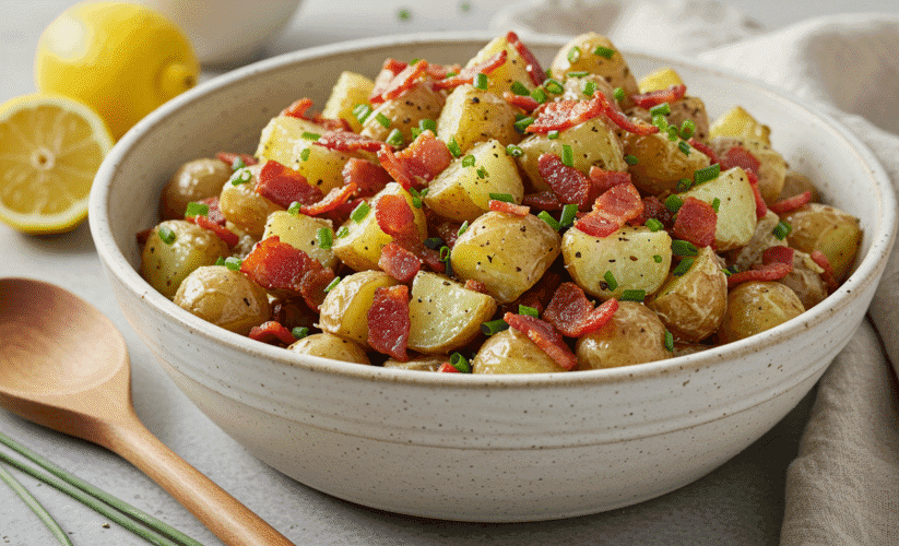 Crispy Bacon stars in this ultimate summer potato salad! Tender potatoes, fresh herbs & tangy dressing create the perfect BBQ side dish. Easy, crowd-pleasing & ready in 30 mins!