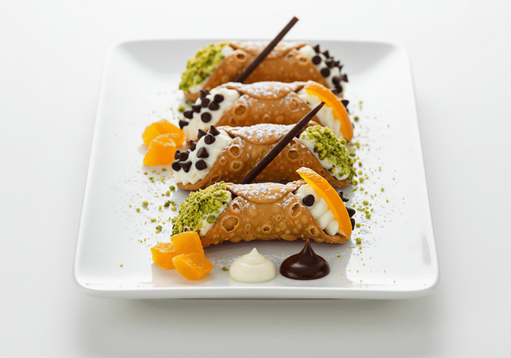Contemporary cannoli dessert presentation
