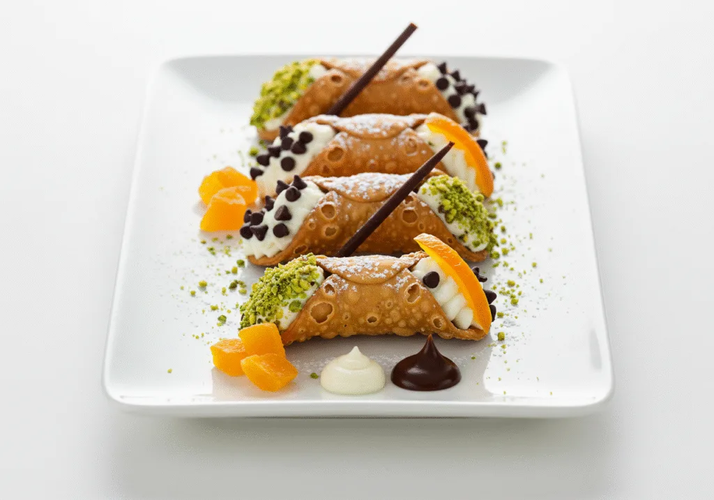 Contemporary cannoli dessert presentation