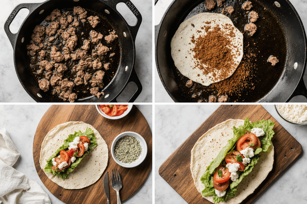 Step-by-step turkey taco preparation